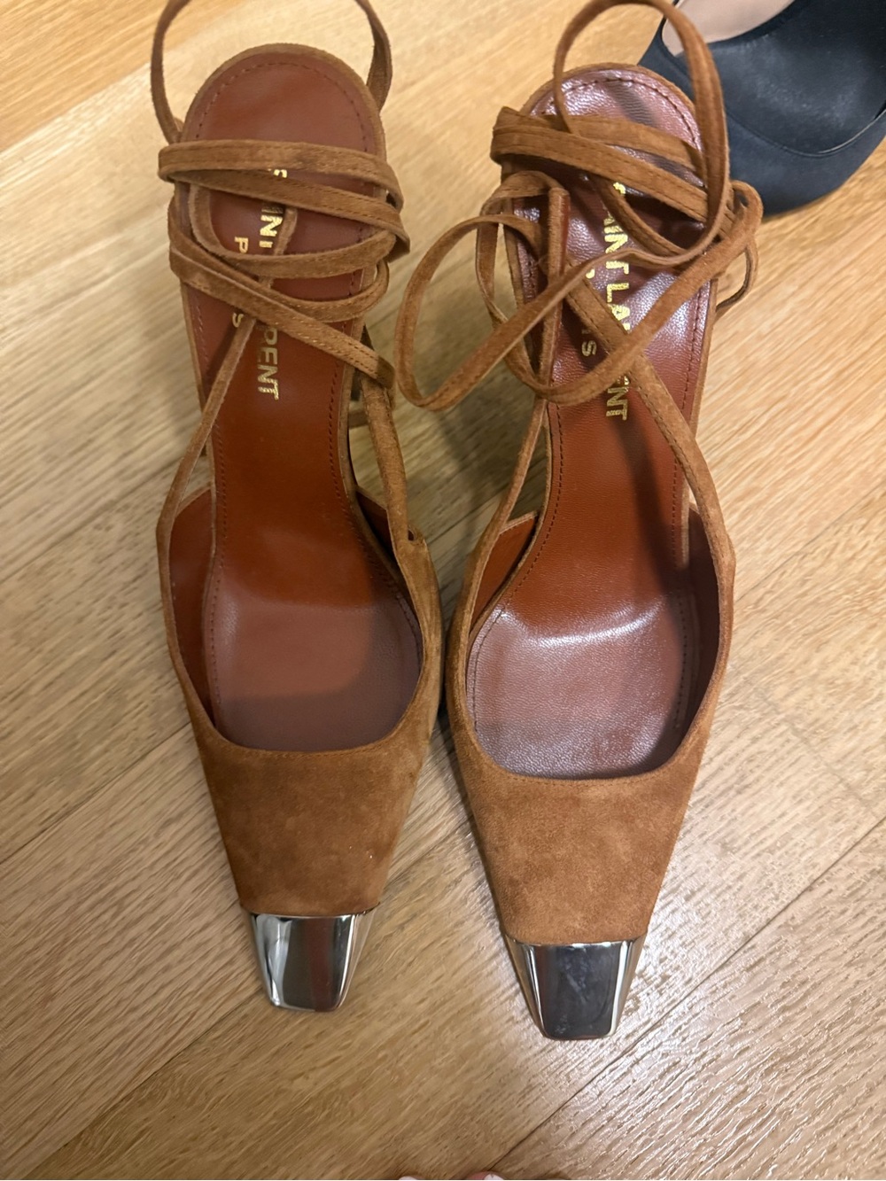 SAINT LAURENT Blade 105 Slingback Pump In Brown Suede - Picture 3 of 6